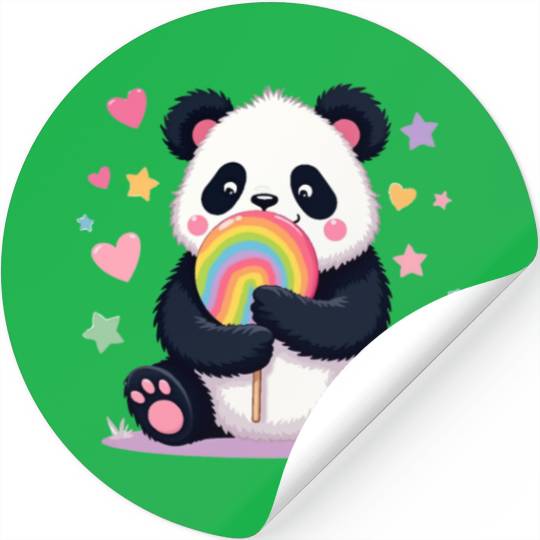 Chubby Panda with Rainbow Lollipop Stickers