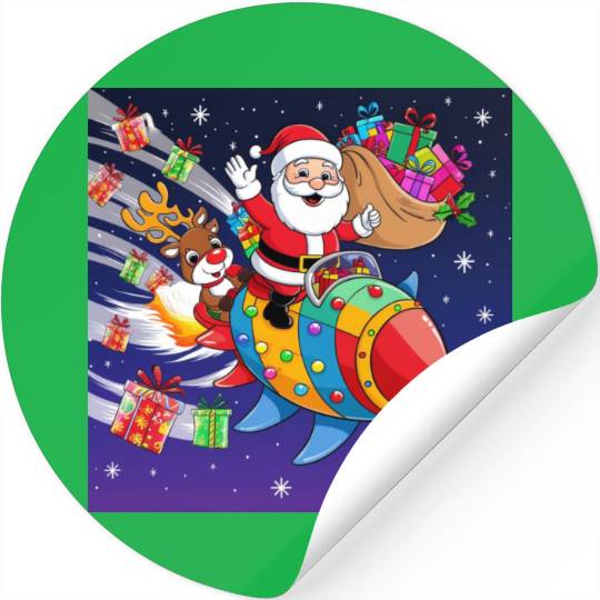 Reindeer with father christmas and spaceship Stickers