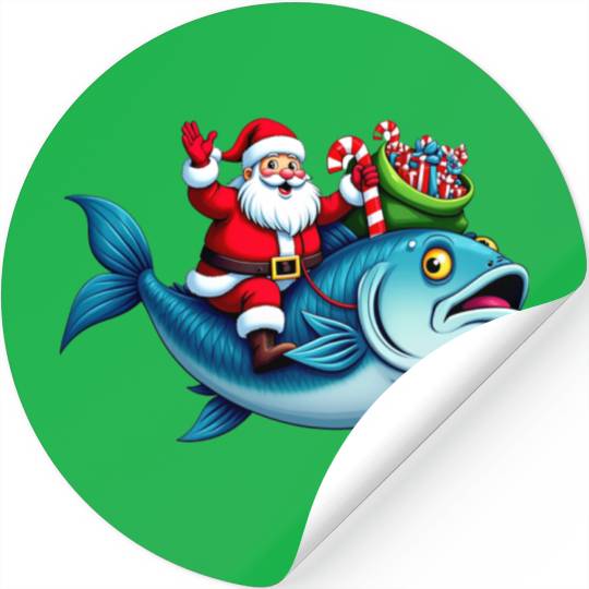 Santa on Bass Merry Fishmas Fishing Christmas Stickers