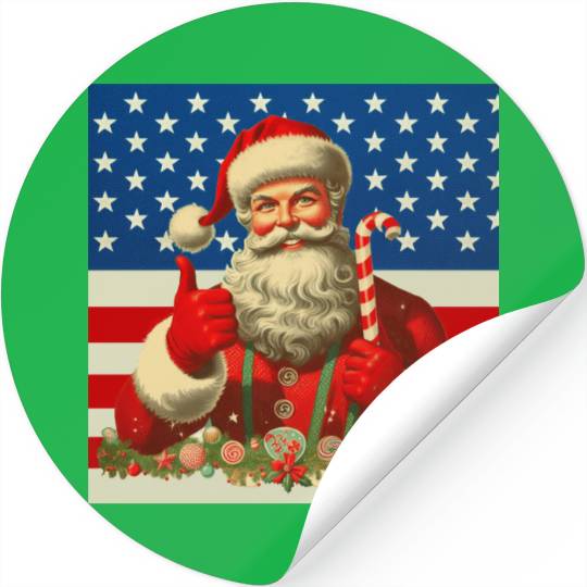 Patriotic Retro Santa: A Classic Christmas with Am Stickers