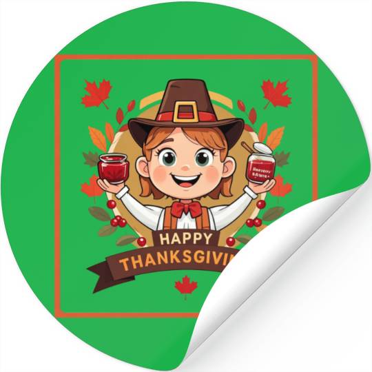 A cute child celebrate Happy Thanksgiving Stickers