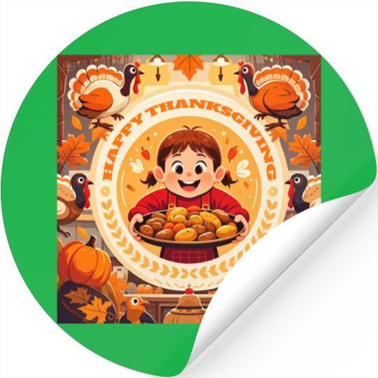 child celebrate Happy Thanksgiving Roasted Potato Stickers