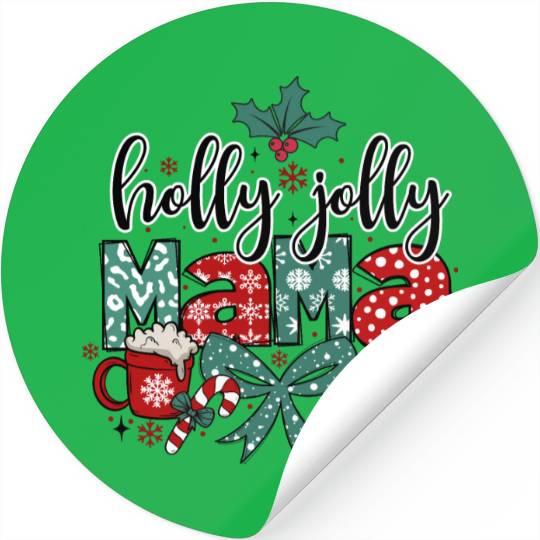 Holly Jolly Mama Coquette Bow Christmas Stickers
