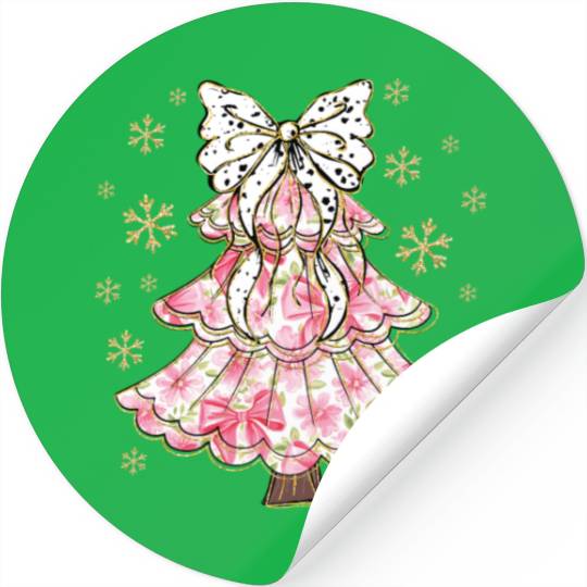 Preppy Pink Coquette Bow Xmas Tree Stickers