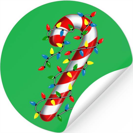 Candy Cane Merry and Bright Christmas Lights Candy Stickers