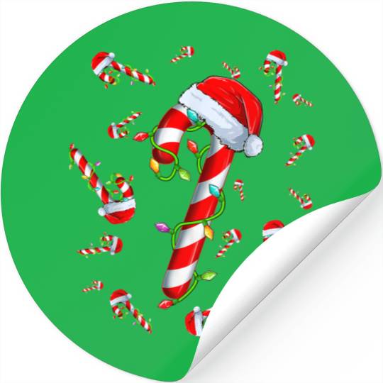 Candy Cane Merry and Bright Red and White Candy Stickers