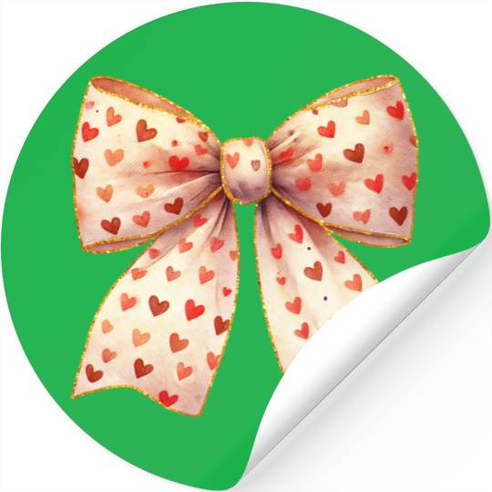 White Bow Heart, Retro Valentine Stickers