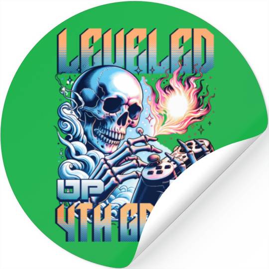 Levelled up to 4th grade, gamer society, school Stickers
