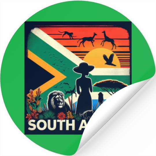 South Africa, colorful flag with birds, and trees Stickers