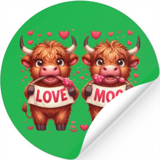 Cute cartoon valentines highland cow Stickers