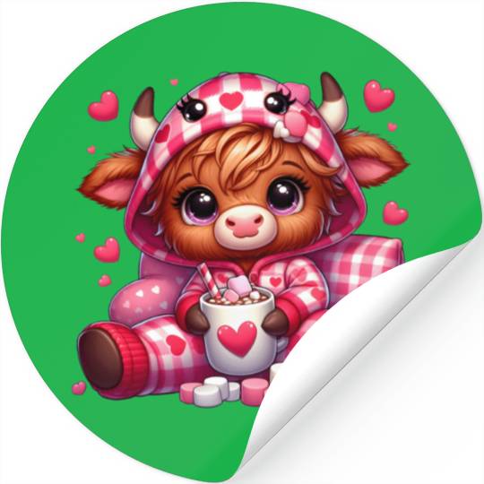 Cute cartoon valentines highland cow Stickers