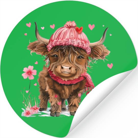 Cute Highland Cow Valentines Day Stickers