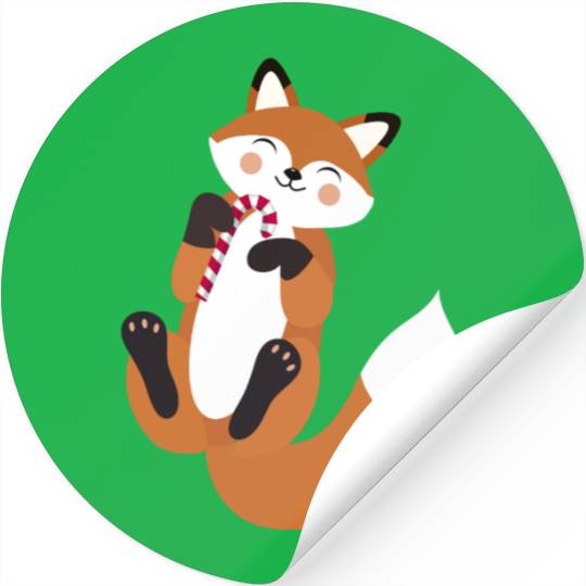Playful fox with candy cane for Christmas Stickers