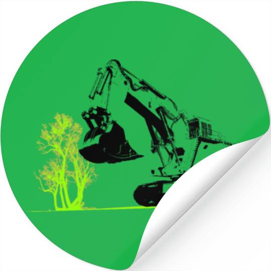 Excavator Driver, Excavator, Tree, Construction Stickers