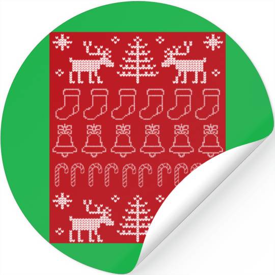 Ugly Christmas Sweater Pattern on Red Background Stickers