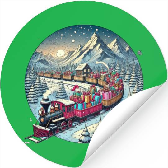 Christmas Train of Gifts through Snowy Peaks Stickers