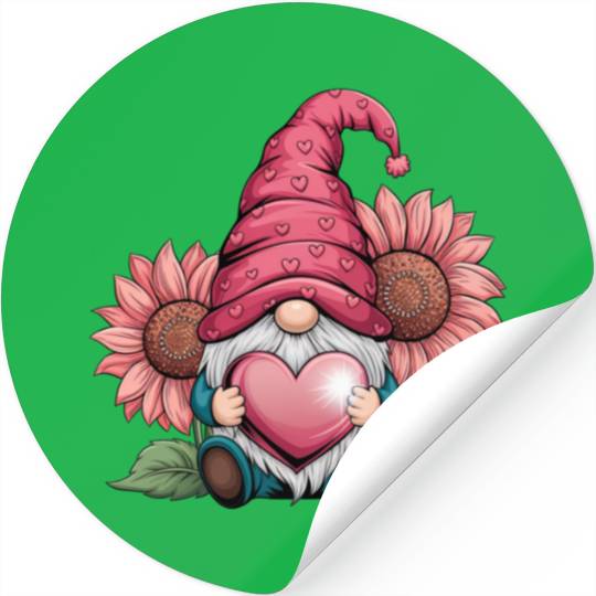 Happy Valentines Gnome with Sunflower Stickers