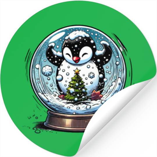Penguin in a Snow Globe: Christmas Storm & Cheer Stickers