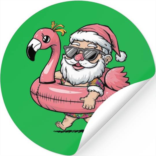Summer Santa Claus with Flamingo Float Stickers