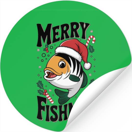 "Merry Fishmas Stickers - Funny Christmas Fish