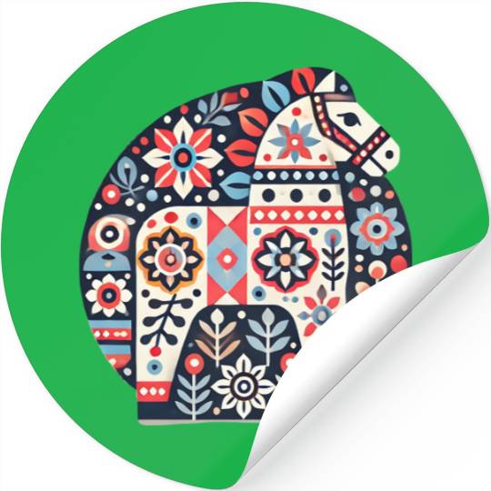 Colorful Nordic Folk Art Horse Design Stickers
