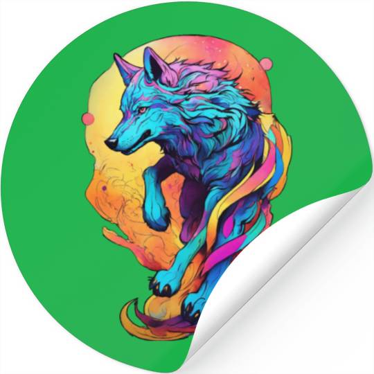 Colored wolf dog Stickers