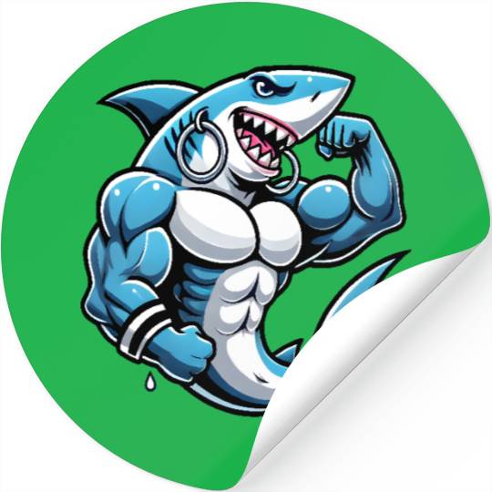 Muscular Shark women - Cool Cartoon Design Stickers