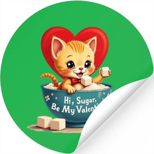 Hi Sugar Vintage Kitten Valentine s Day Card Stickers