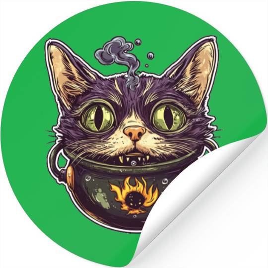 Cat Boiler Cat Witch Halloween Stickers