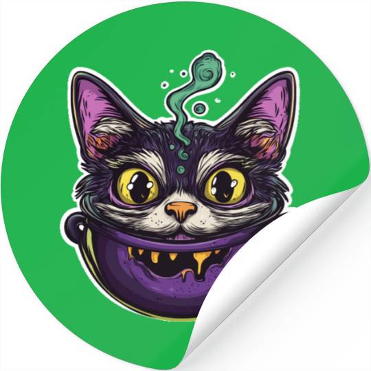 Cat Boiler Cat Witch Halloween Stickers