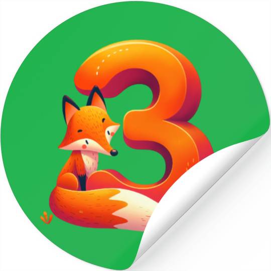 Creative Fox and Number 3 Kids Design Stickers