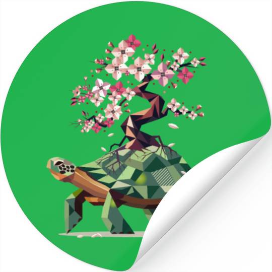 Turtle with blooming cherry blossom bonsai Stickers