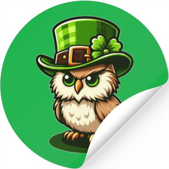 Cute St. Patrick's Day Owl with Top Hat Stickers