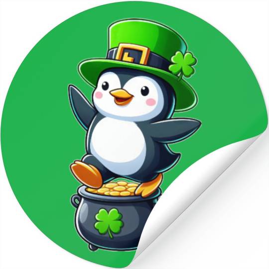 St. Patrick's Day penguin top hat clover Stickers