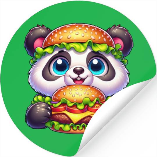 Quirky Panda Burger Funny Fast Food Design Stickers