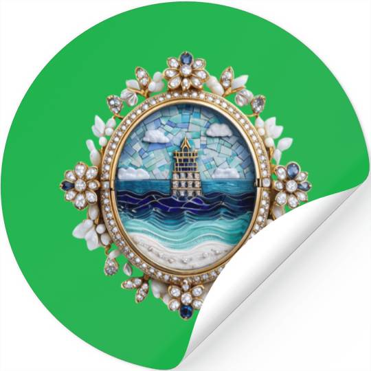 Lighthouse Mosaic Brooch Gemstone Embellishmes Stickers