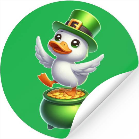 Cute St. Patrick's Day Duck Top Hat Clover Stickers
