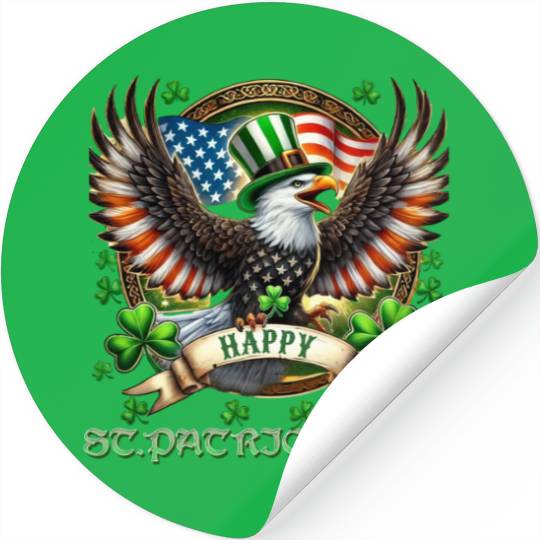 Happy St. Patricks Day Eagle With Shamrock And Stickers