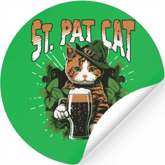 Funny St. Patricks Day Drinking Cat Stickers
