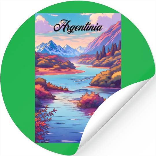 Argentina Travel Poster River & Mountains Stickers