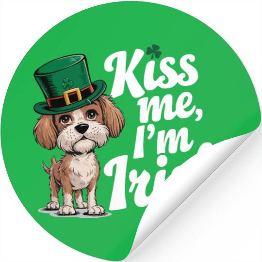 St. Patrick's Day Dog Kiss Me I'm Irish Cute Puppy Stickers