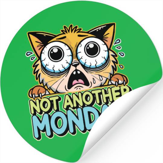 Funny Cat Illustration Expressing Dread of Monday Stickers
