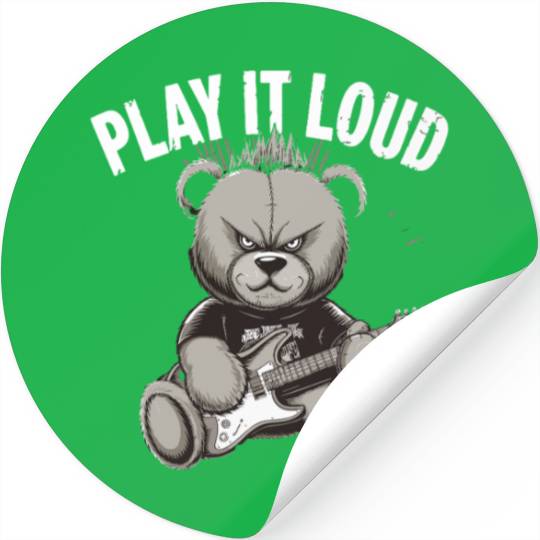 Heavy Metal Bear Play It Loud Vibes for Music Stickers