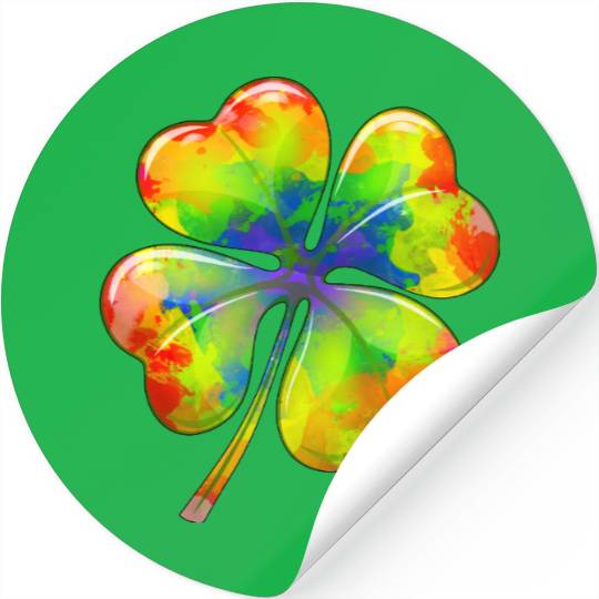 Tie Dye Shamrock Lucky Four Leaf Clover St Patrick Stickers