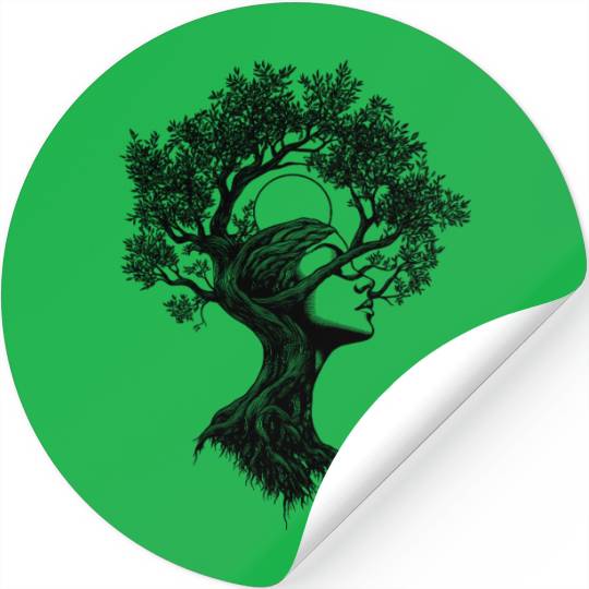 Boho Tree Woman Nature Abstract Graphic Mystical Stickers