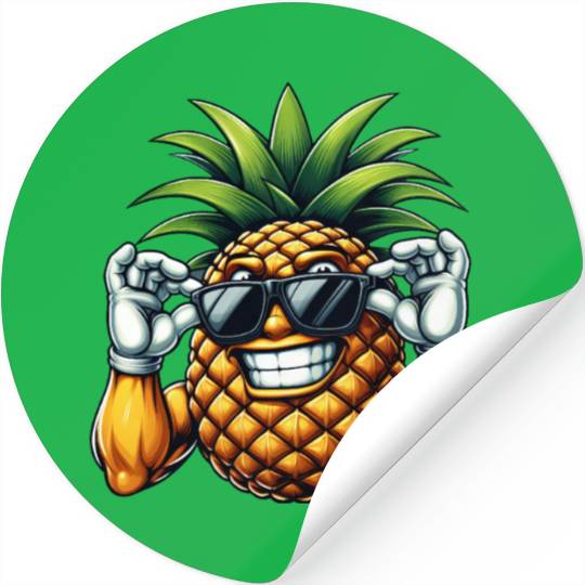 Strong Pineapple with Sunglasses Cartoon Stickers