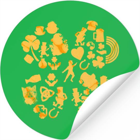 Gold 4-Leaf Clover Collage graphic Design Stickers