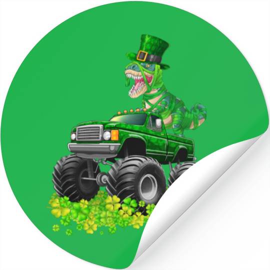 Monster Truck T-rex St Patricks Day Dinosaur Cute Stickers