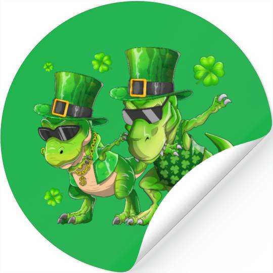 Happy St Patricks Day Dinosaur T-rex Dabbing Stickers