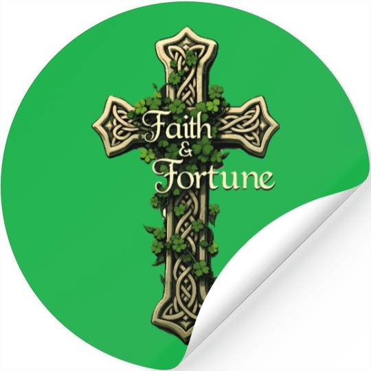 Celtic Cross Faith & Fortune Shamrock Design Stickers